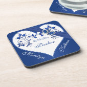 Royal Blue, White Floral Wedding Onderzetter Set ( (Linkerzijde)