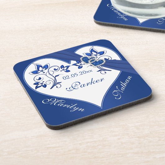 Royal Blue, White Floral Wedding Onderzetter Set ( (Linkerzijde)