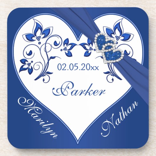 Royal Blue, White Floral Wedding Onderzetter Set ( (Voorkant)