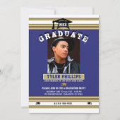 Royal Blue White Gold Afstuderen Foto Kaart (Voorkant)