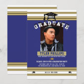 Royal Blue White Gold Afstuderen Foto Kaart (Voorkant / Achterkant)