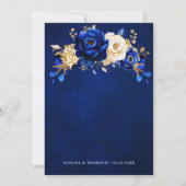 Royal Blue White Gold Metallic Floral Wedding Invi Kaart (Achterkant)