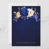 Royal Blue White Gold Metallic Floral Wedding Invi Kaart (Achterkant)