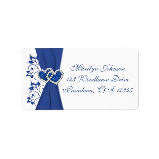 Royal Blue White Hearts retouradreslabel Etiket (Voorkant)