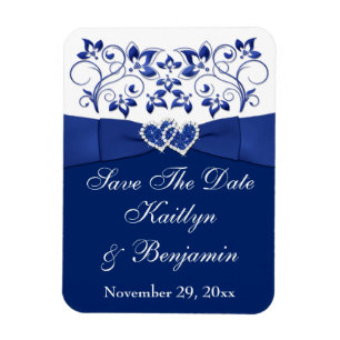 Royal Blue White Hearts Save the Date Flex Magnet Magneet