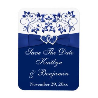 Royal Blue White Hearts Save the Date Flex Magnet Magneet