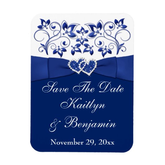 Royal Blue White Hearts Save the Date Flex Magnet Magneet (Verticaal)