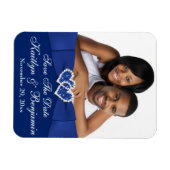 Royal Blue White Hearts Save the Date Fotomagneet Magneet (Horizontaal)