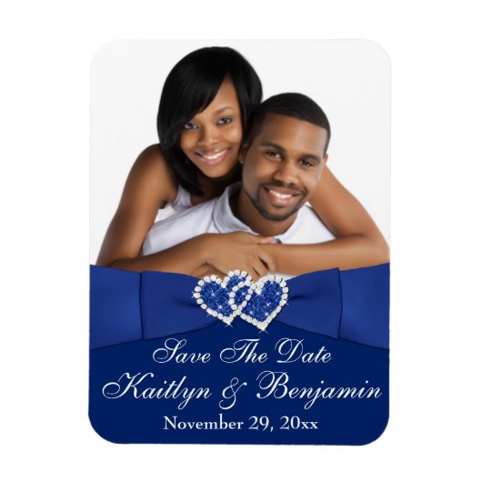 Royal Blue White Hearts Save the Date Fotomagneet Magneet (Verticaal)