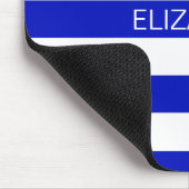 Royal Blue White Horiz Preppy Stripe Name Monogram Muismat (Hoek)