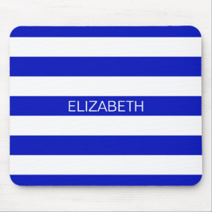 Royal Blue White Horiz Preppy Stripe Name Monogram Muismat