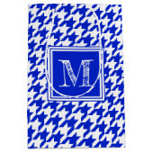 Royal Blue White Houndstooth | Modern monogram Medium Cadeauzakje (Voorkant)