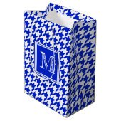 Royal Blue White Houndstooth | Modern monogram Medium Cadeauzakje (Achterkant Gekanteld)