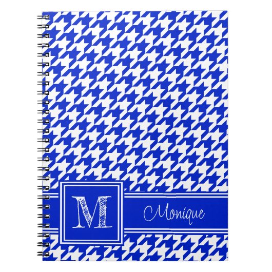 Royal Blue White Houndstooth | Modern monogram Notitieboek (Voorkant)