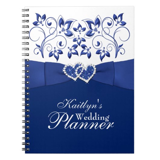 Royal Blue, White Joined Hearts Floral Notitieboek (Voorkant)