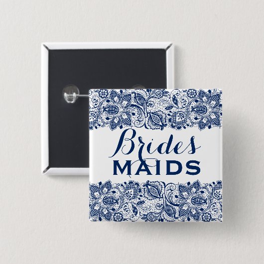 Royal Blue & White Lace Bridesmaids Button 2 (Voorkant /achterkant)