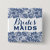 Royal Blue & White Lace Bridesmaids Button 2 (Voorkant)