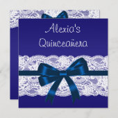 Royal Blue White Lace Quinceanera Kaart (Voorkant / Achterkant)