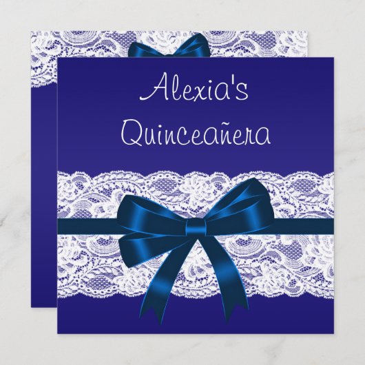 Royal Blue White Lace Quinceanera Kaart (Voorkant / Achterkant)