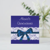 Royal Blue White Lace Quinceanera Kaart (Staand voorkant)