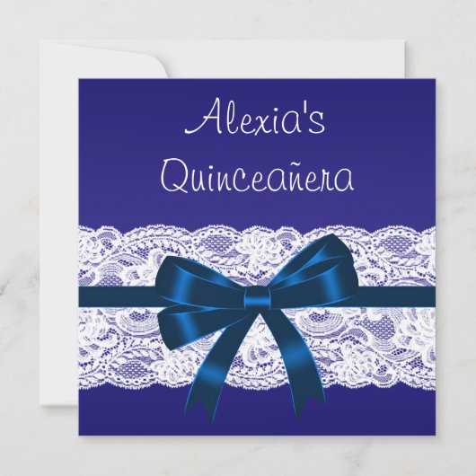 Royal Blue White Lace Quinceanera Kaart (Voorkant)
