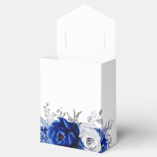 Royal Blue White Metallic Silver Floral Wedding Bedankdoosjes (Geopend)