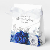 Royal Blue White Metallic Silver Floral Wedding Bedankdoosjes (Voorkant Zijde)