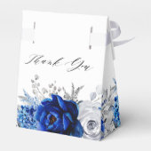 Royal Blue White Metallic Silver Floral Wedding Bedankdoosjes (Achterkant)