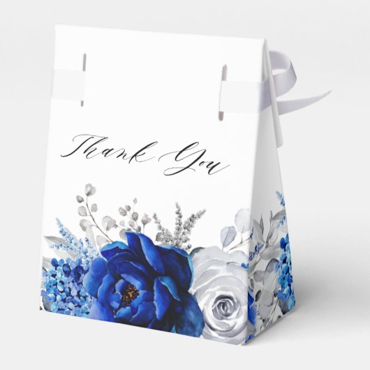 Royal Blue White Metallic Silver Floral Wedding Bedankdoosjes (Achterkant)
