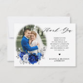 Royal Blue White Metallic Silver Floral Wedding Bedankkaart (Voorkant)