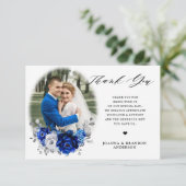 Royal Blue White Metallic Silver Floral Wedding Bedankkaart (Staand voorkant)