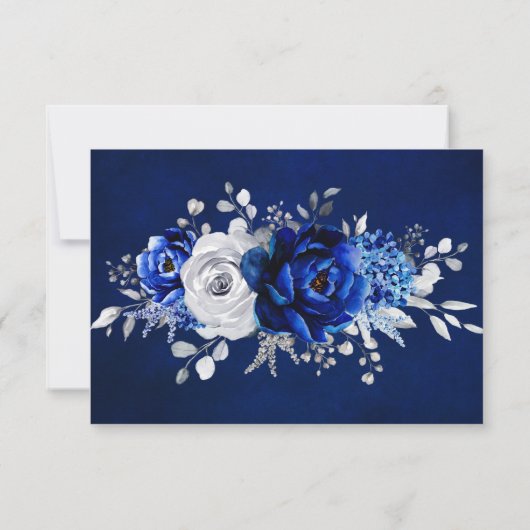 Royal Blue White Metallic Silver Floral Wedding Bedankkaart (Achterkant)