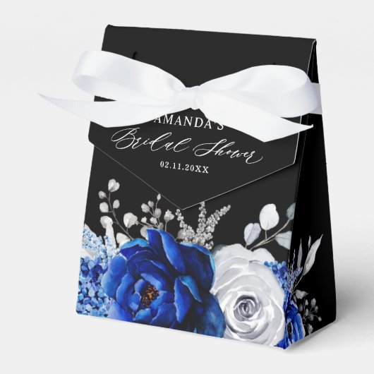 Royal Blue White Metallic Silver Floral Wedding Fa Bedankdoosjes (Voorkant Zijde)