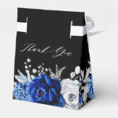 Royal Blue White Metallic Silver Floral Wedding Fa Bedankdoosjes (Achterkant)
