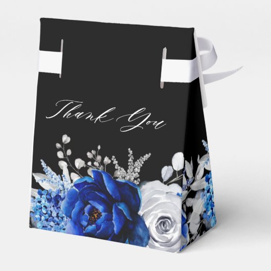 Royal Blue White Metallic Silver Floral Wedding Fa Bedankdoosjes (Achterkant)