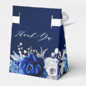 Royal Blue White Metallic Silver Floral Wedding Fa Bedankdoosjes (Achterkant)