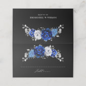 Royal Blue White Metallic Silver Floral Wedding Pl Plaatskaartje (Buitenkant ongevouwen)