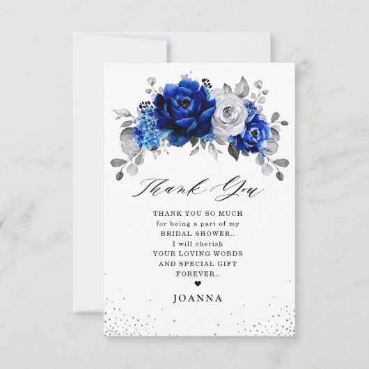 Royal Blue White Metallic Silver Vrijgezellenfeest Bedankkaart (Voorkant)