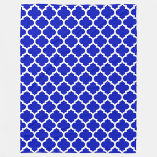 Royal Blue White Moroccan Quatrefoil Pattern #5 Fleece Deken