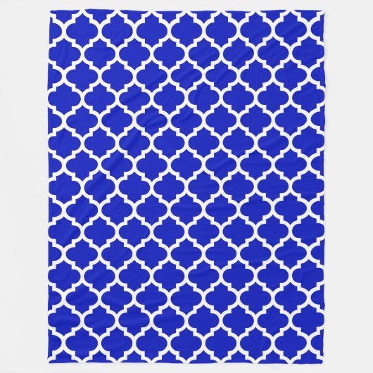Royal Blue White Moroccan Quatrefoil Pattern #5 Fleece Deken (Voorkant)