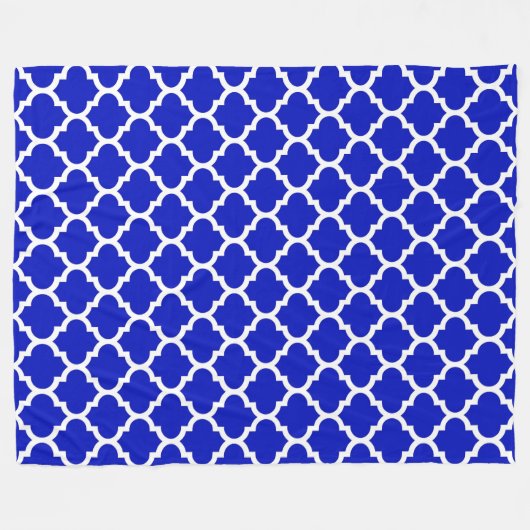 Royal Blue White Moroccan Quatrefoil Pattern #5 Fleece Deken (Voorkant (Horizontaal))