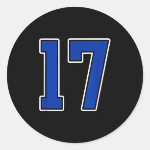 Royal Blue White Nummer 17 Jersey Speler Uniform # Ronde Sticker