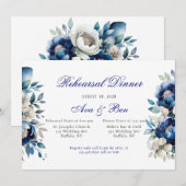 Royal Blue White Peony Zilveren Repetitie Diner Kaart (Voorkant / Achterkant)