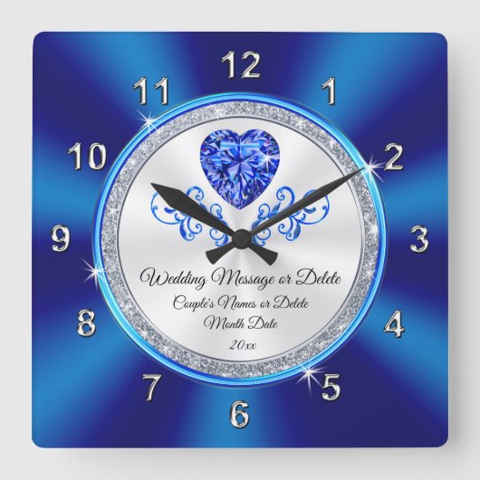 Royal Blue, White Personalized Clock Wedding Gift Vierkante Klok (Voorkant)