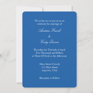 Royal Blue White Plain Simple Wedding Invitation Kaart