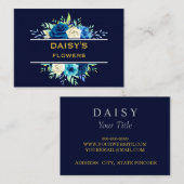 Royal Blue White Rose Floral Visitekaartje (Voorkant / Achterkant)