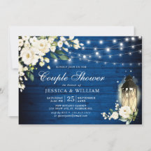 Royal Blue White Rose Lantern Rustic Couple Shower