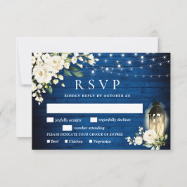 Royal Blue White Roses RSVP-kaart met maaltijdkeuz RSVP Kaartje