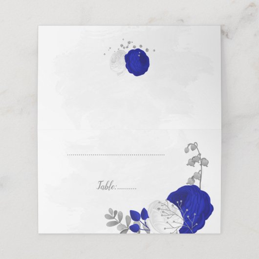 royal blue & white Silver botanical bruiloft Plaatskaartje (Buitenkant ongevouwen)