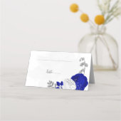 royal blue & white Silver botanical bruiloft Plaatskaartje (Voorkant)